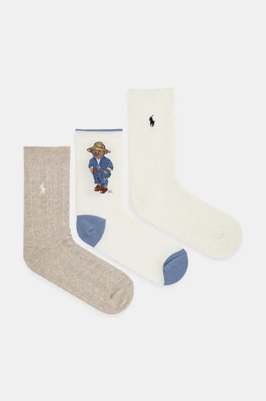 Ponožky Polo Ralph Lauren 3-pak dámske, béžová farba, 455972026