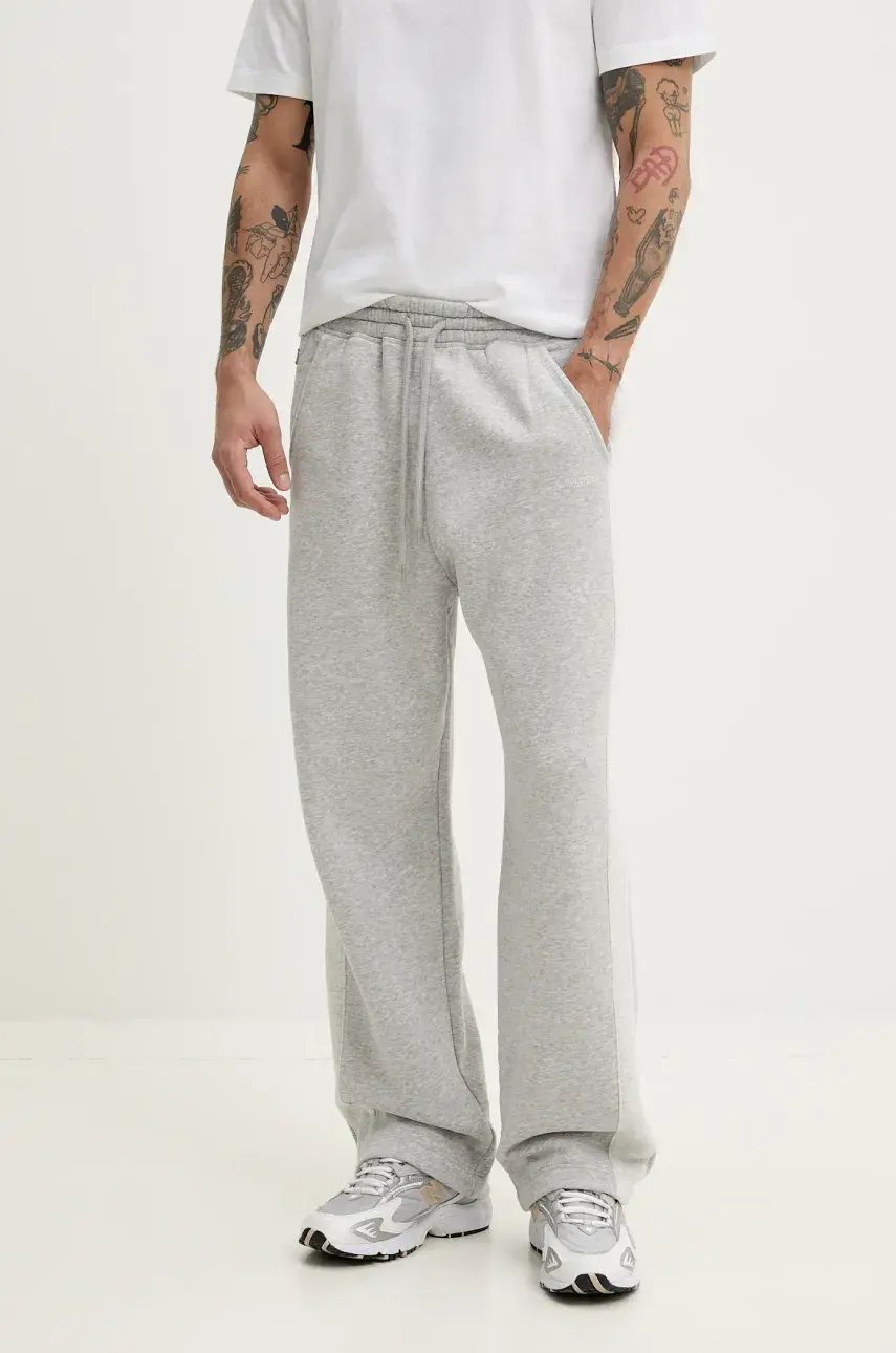 Tepláky Hollister Co. pánske, šedá farba, melanžové, KI334-5013