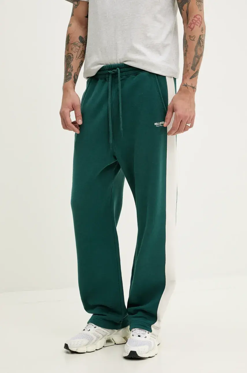 Tepláky Hollister Co. pánske, zelená farba, jednofarebné, KI334-5049