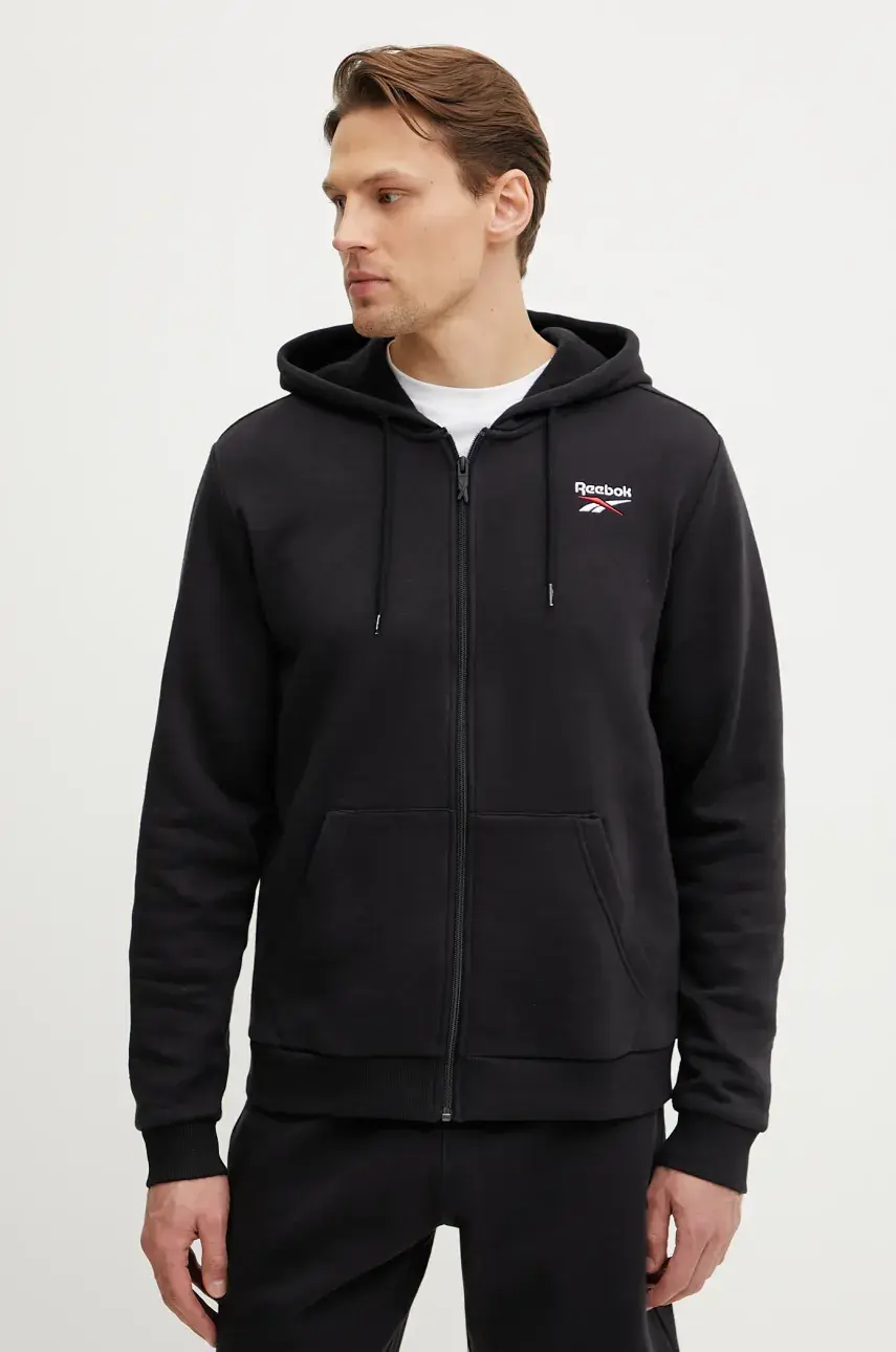 Mikina Reebok Classic pánska, čierna farba, s kapucňou, s nášivkou, 100221809