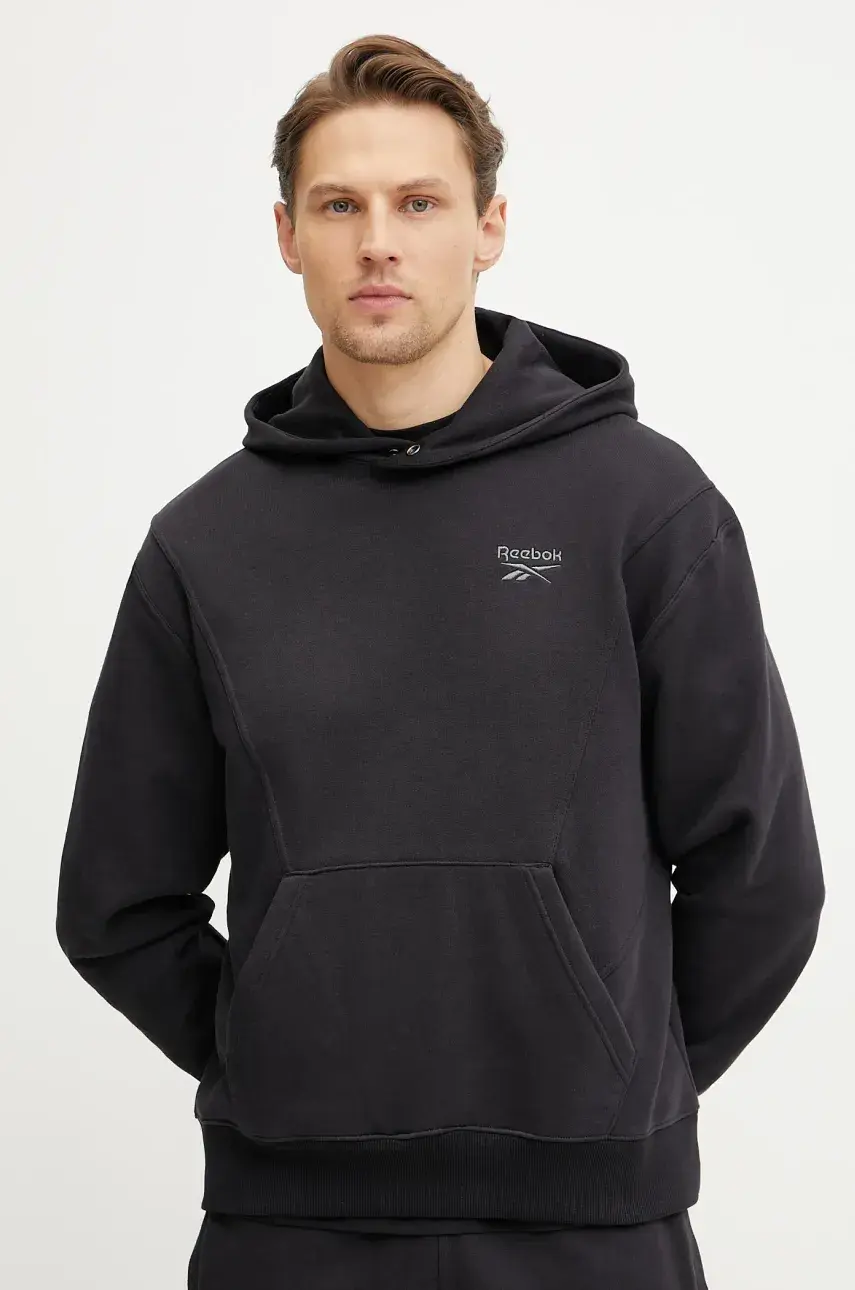 Bavlnená mikina Reebok Classic pánska, čierna farba, s kapucňou, jednofarebná, 100214072