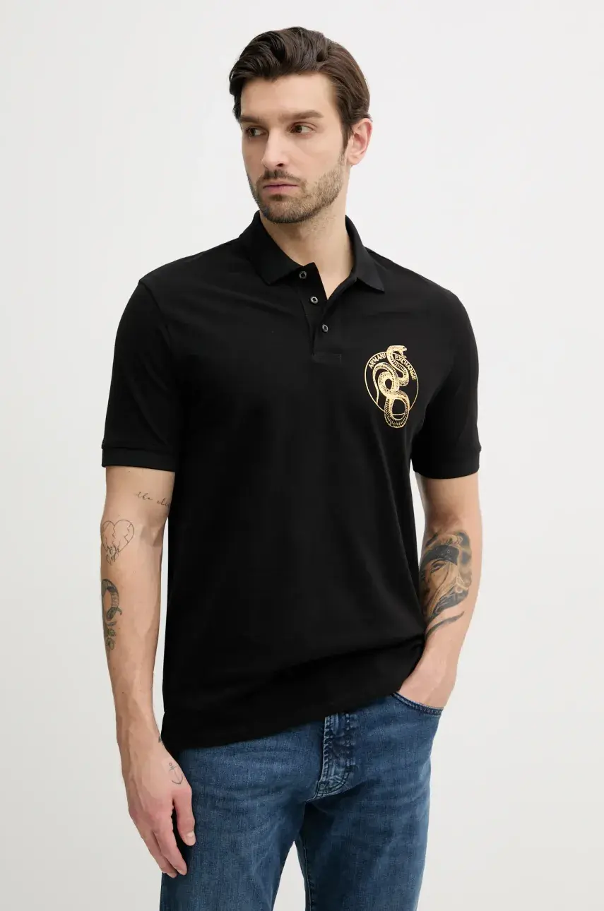 Bavlnené polo tričko Armani Exchange pánske, čierna farba, s potlačou, XM000215 AF10366