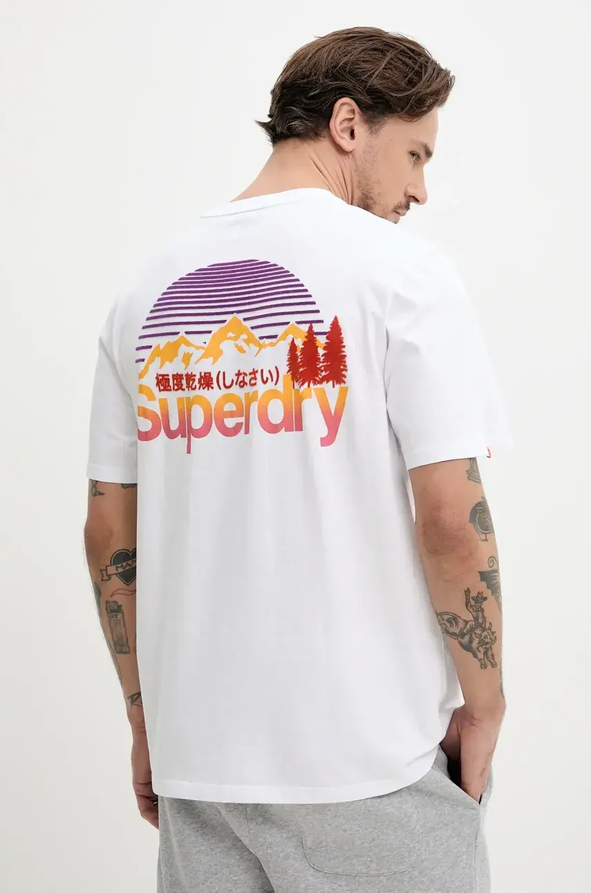 Bavlnené tričko Superdry pánske, biela farba, s potlačou, M1012175A-01C