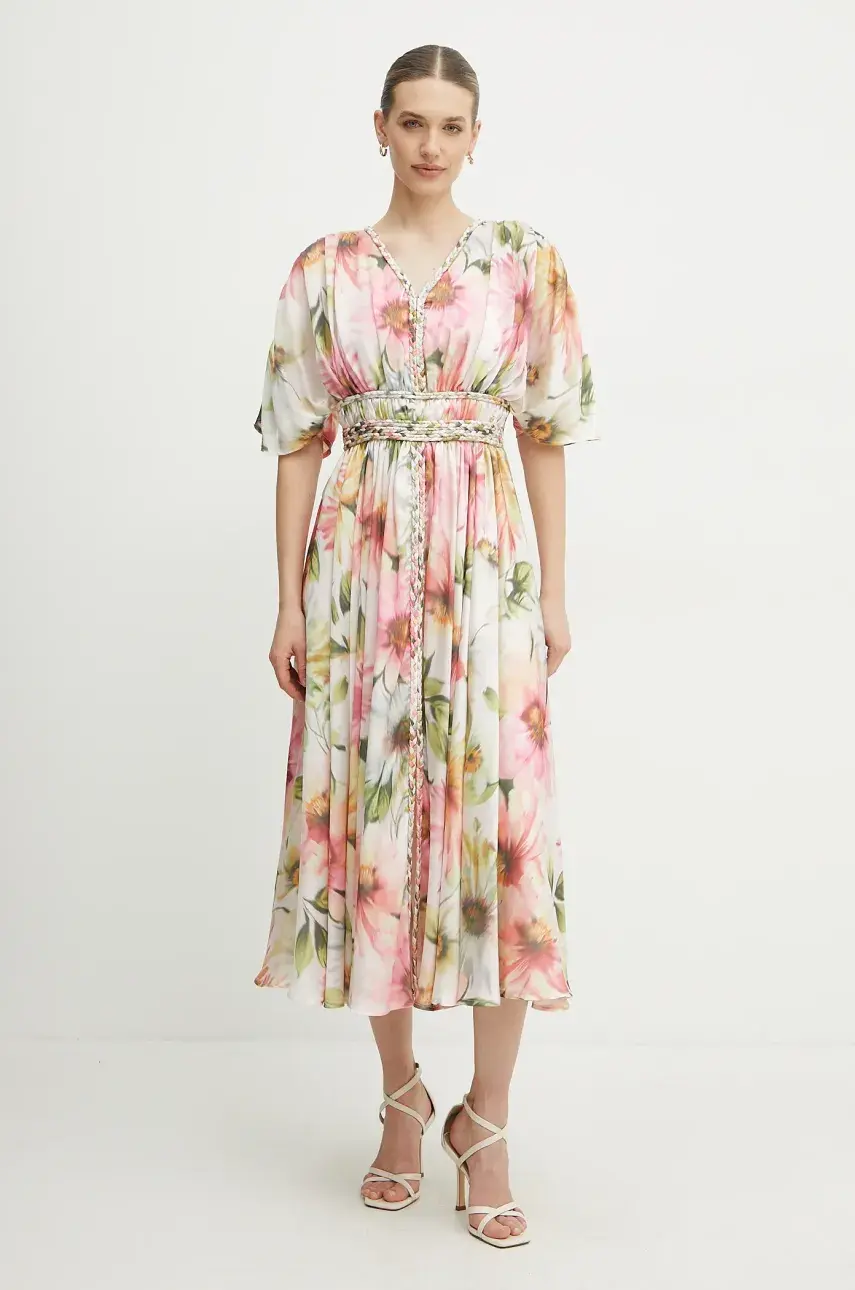 Šaty Guess LUCIE ružová farba, midi, áčkový strih, W5PK1Z WHHF0