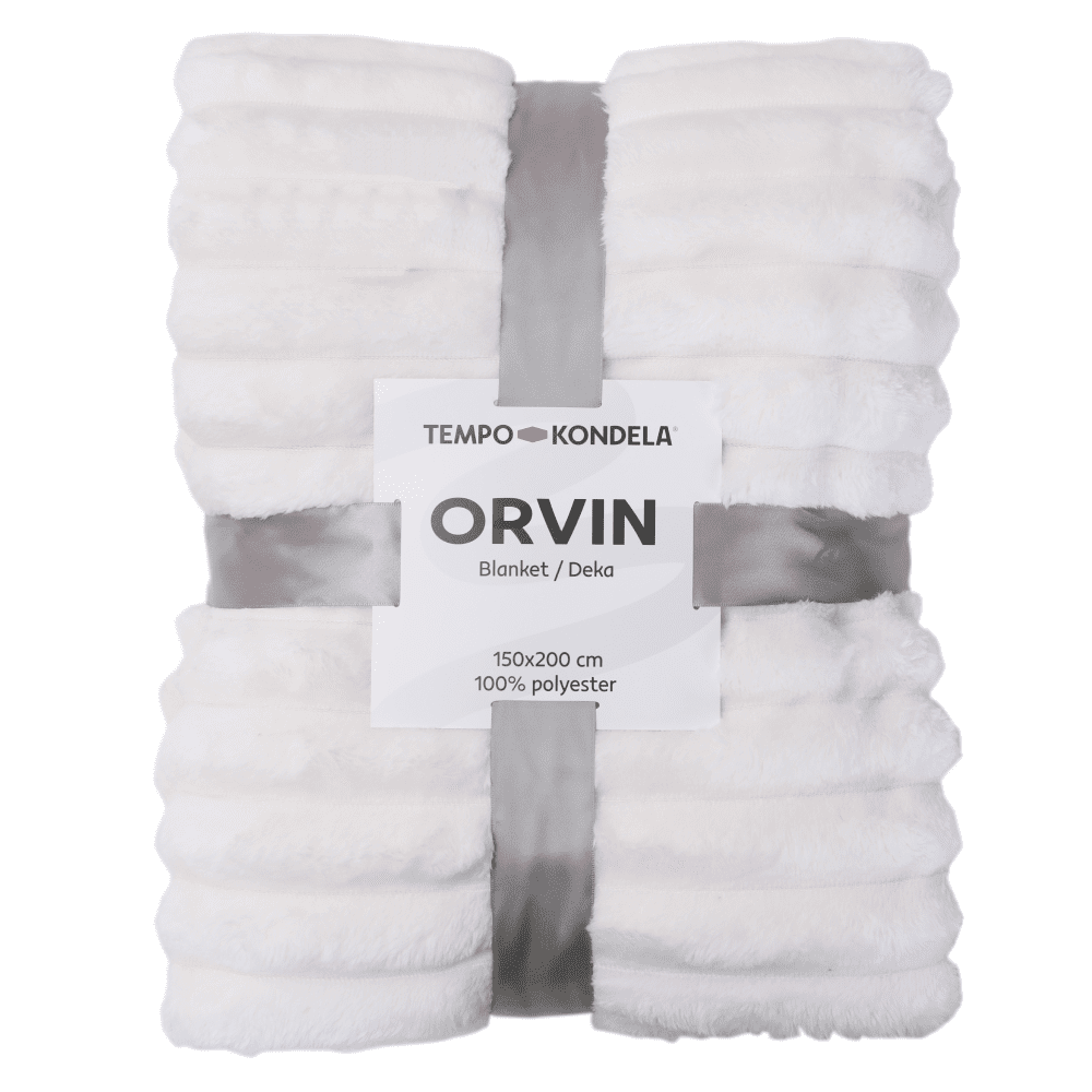 Plyšová pruhovaná deka, biela, 150x200, ORVIN