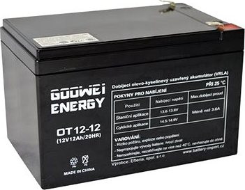 GOOWEI ENERGY Bezúdržbový olovený akumulátor AGM OT12-12 F2, 12 V, 12 Ah