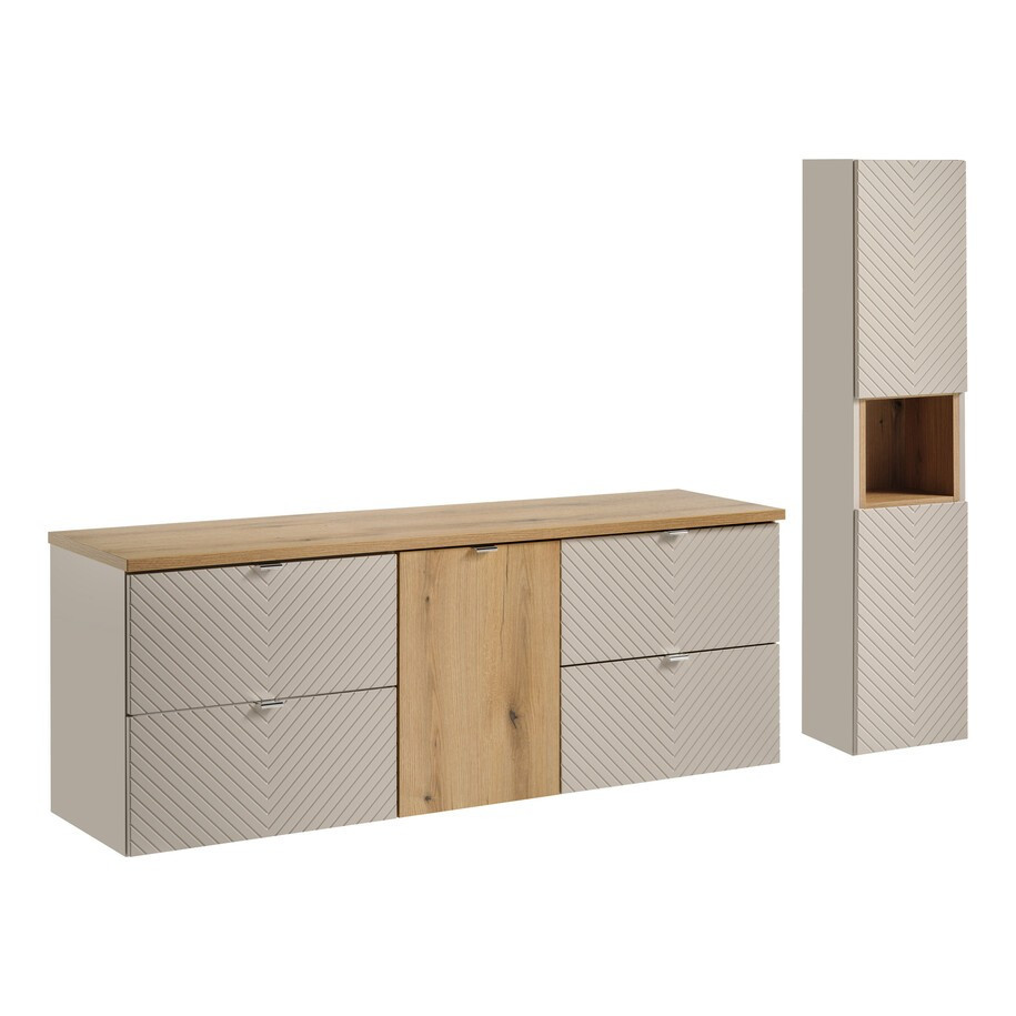 Koupelnová sestava Viva Cashmere s deskou a skříňkami 160 cm kašmírová/dub coast evoke