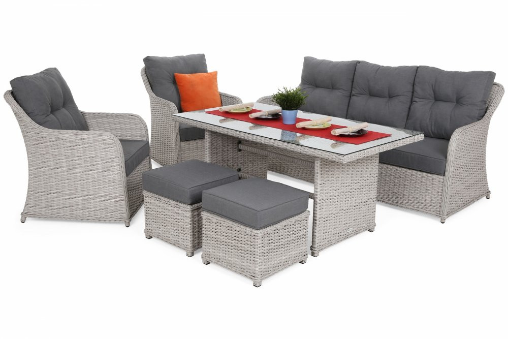 Záhradná sedacia súprava 6 ks umelý ratan / látka / sklo Bílá