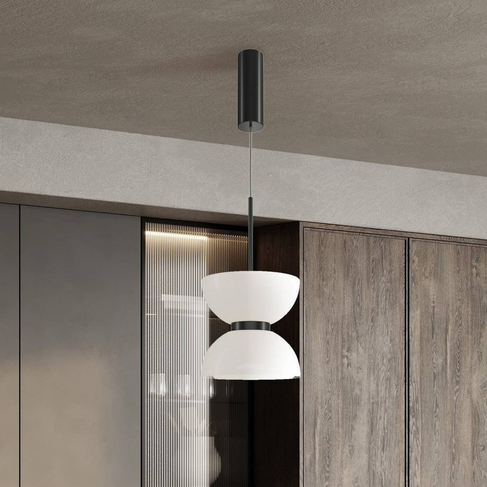 Závesné svietidlo Maytoni LED Kyoto, čierna/biela, Ø 22 cm, sklo