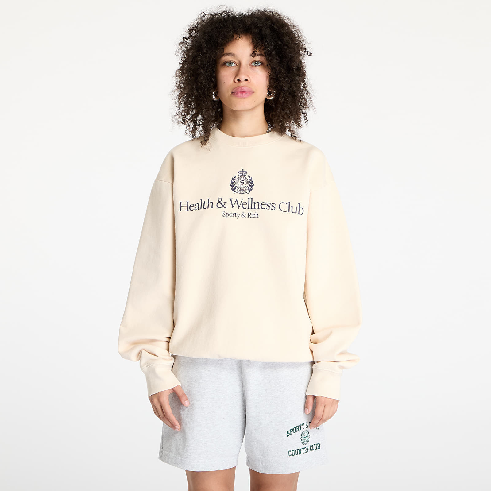 Mikina Sporty & Rich H&W Crest Crewneck Cream M