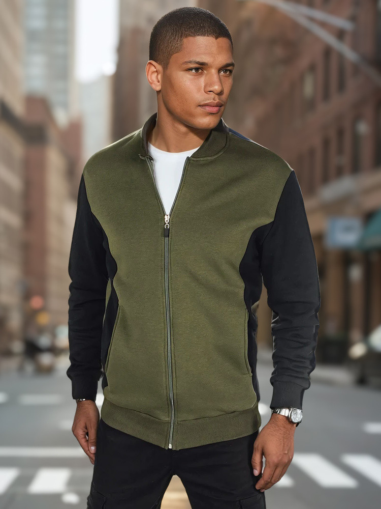Bluza męska rozpinana za stójką khaki Dstreet