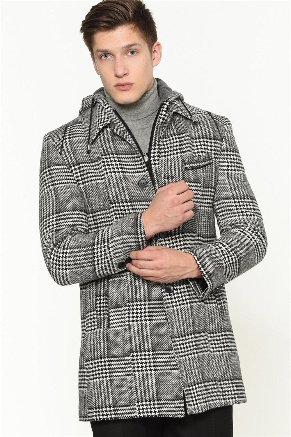 PLT8335 DEWBERRY MEN'S COAT-PATTERNED BLACK