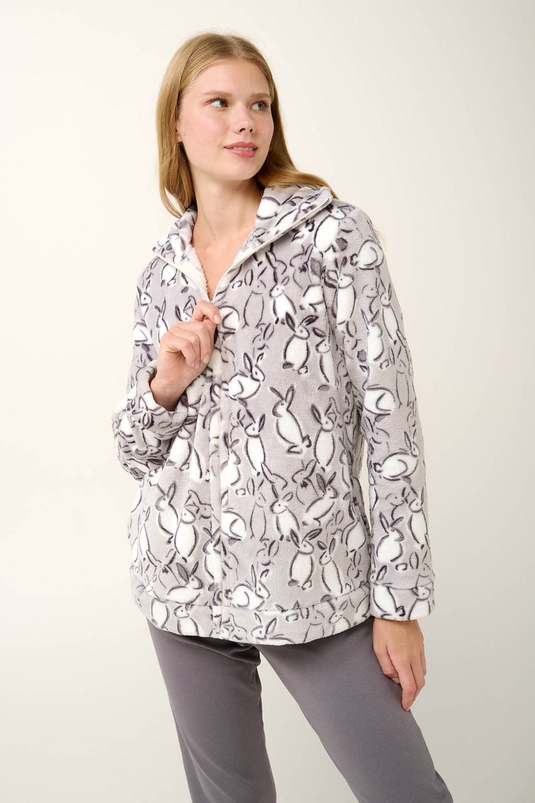 Vamp - Župan na zips s potlačou zajačika 21457 - Vamp light gray S