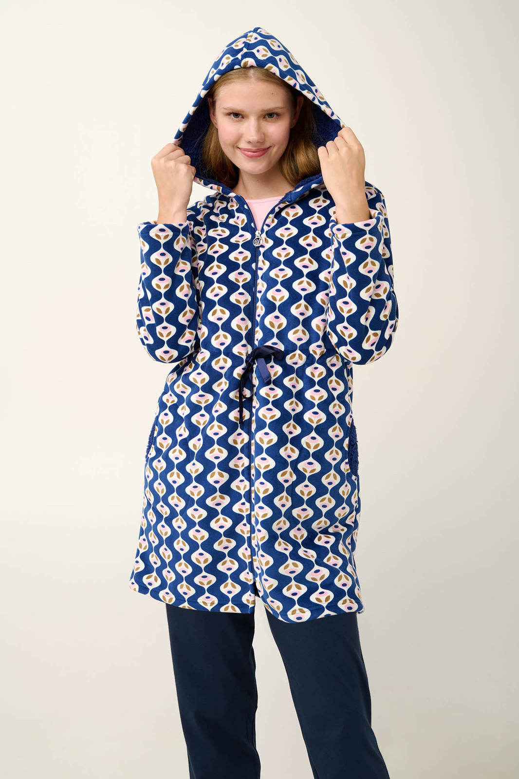 Vamp - Župan s kapucňou s potlačou Country Calico 21414 - Vamp blue print S