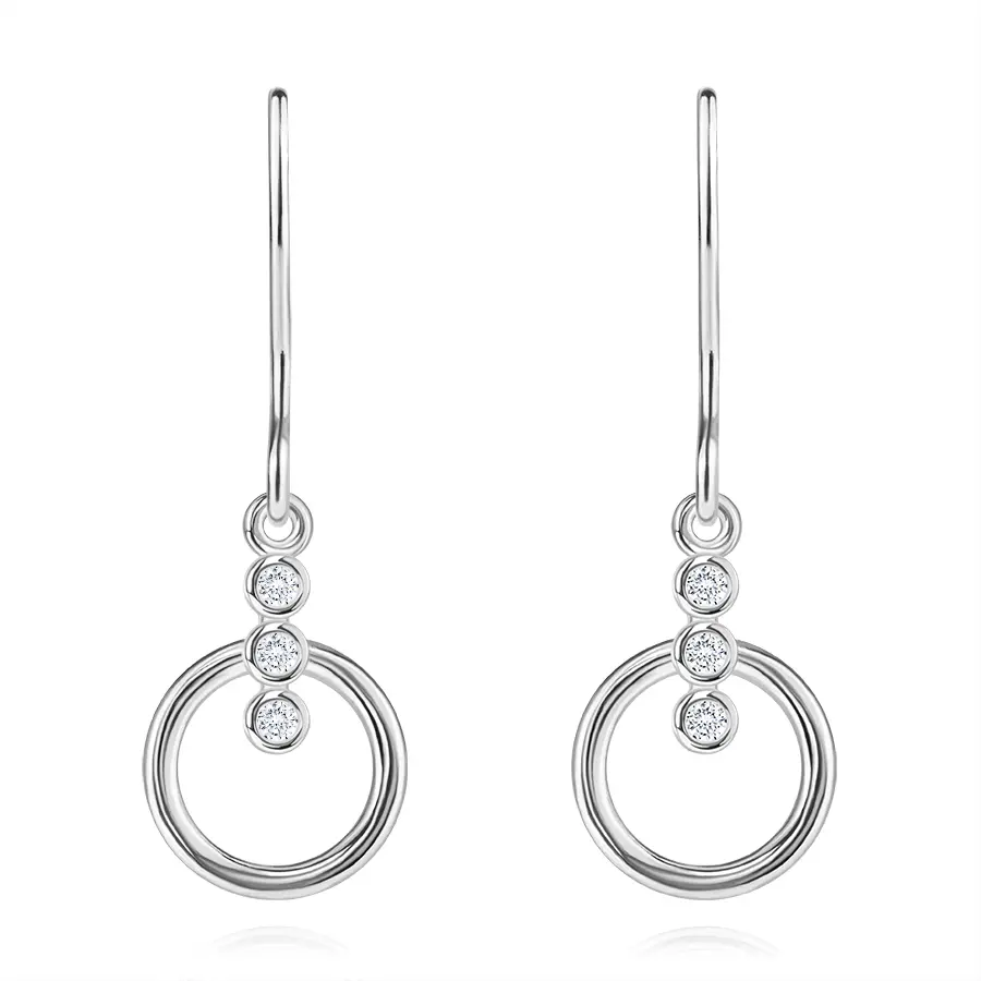 Strieborné 925 náušnice - kruh, pásik z okrúhlych zirkónov, afroháčik