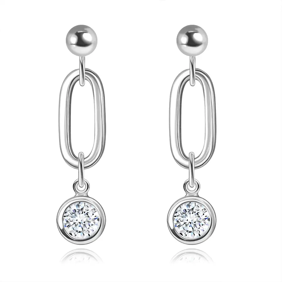 Náušnice zo striebra 925 - gulička, ovál, číry brúsený zirkón, puzetky