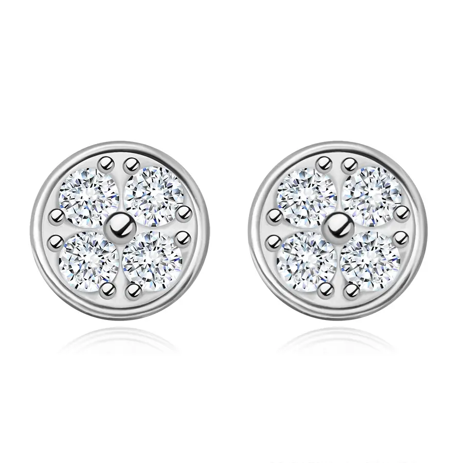 Puzetové náušnice v 925 striebre - kruh s čírymi zirkónmi, hladký lem