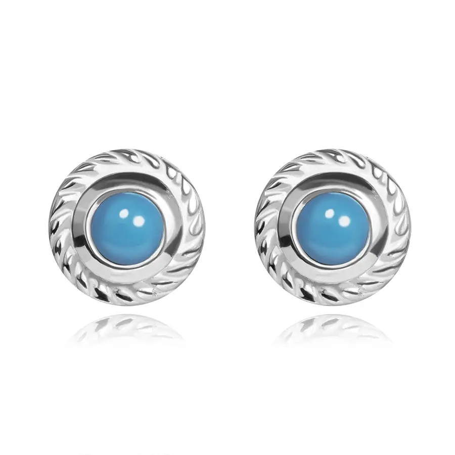 Náušnice zo striebra 925 - kruh s prírodným tyrkysom, vrúbkovaný lem