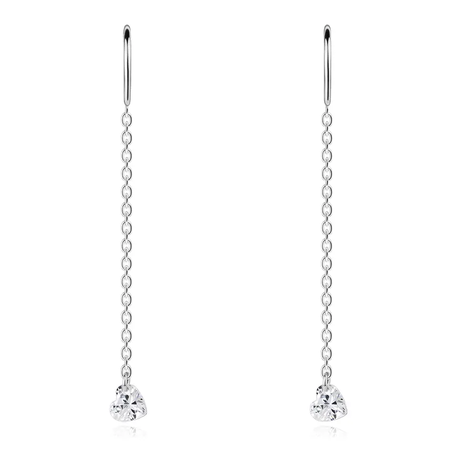 Prevliekacie náušnice v striebre 925 - zirkónové srdce, retiazka s oblúkom