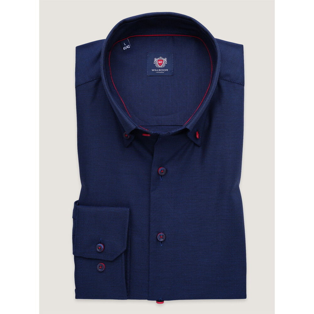 Pánska košeľa slim fit tmavomodrá s červenými kontrastmi 17978