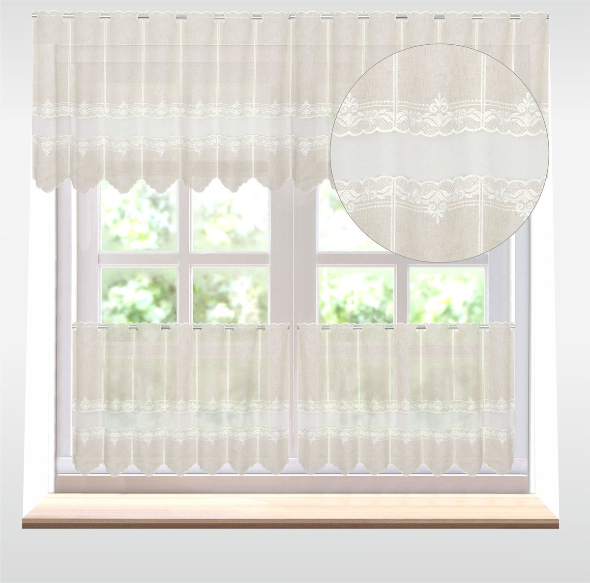 Záclona batist, Ornament a tyl metráž, béžová 40 cm