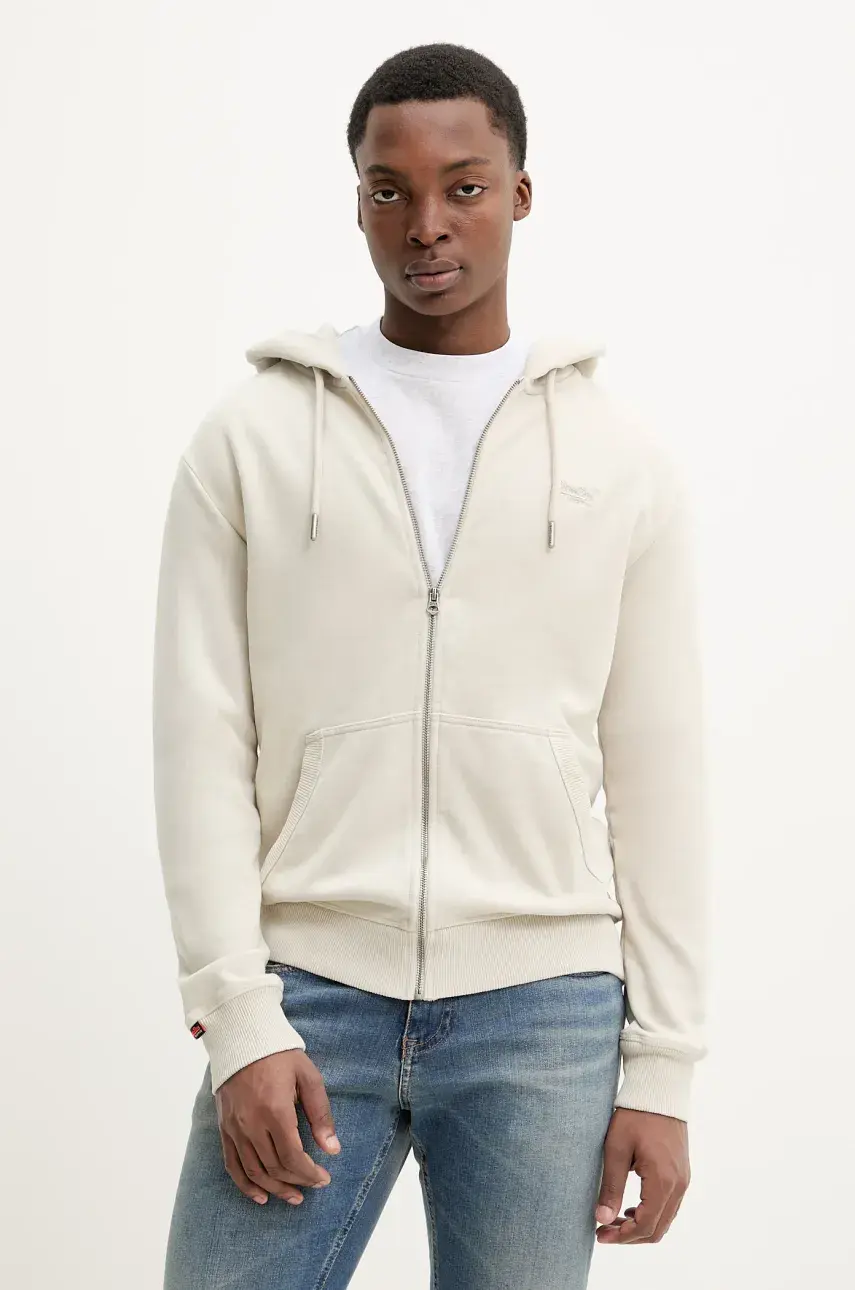 Mikina Superdry pánska, béžová farba, s kapucňou, jednofarebná, M2014128A-1LC