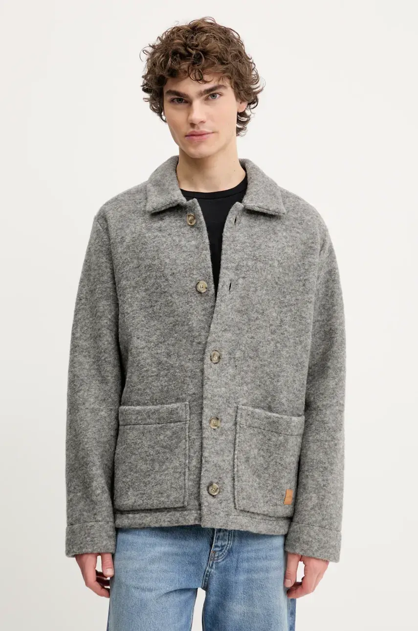 Vlnené košeľové sako A.P.C. veste thais šedá farba, prechodná, oversize, WOAQS.M02912