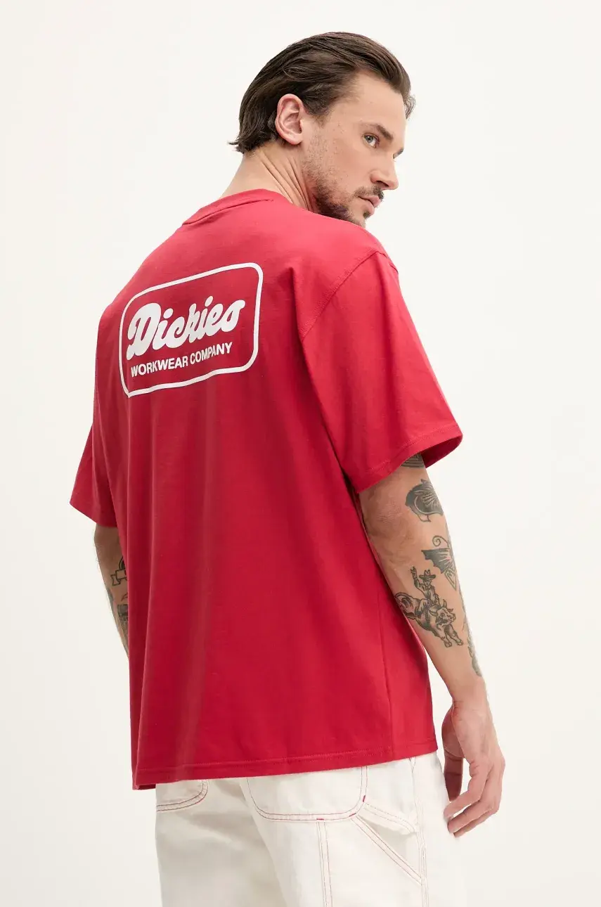 Bavlnené tričko Dickies pánsky, červená farba, s potlačou, DK0A4Z8Z0ER1