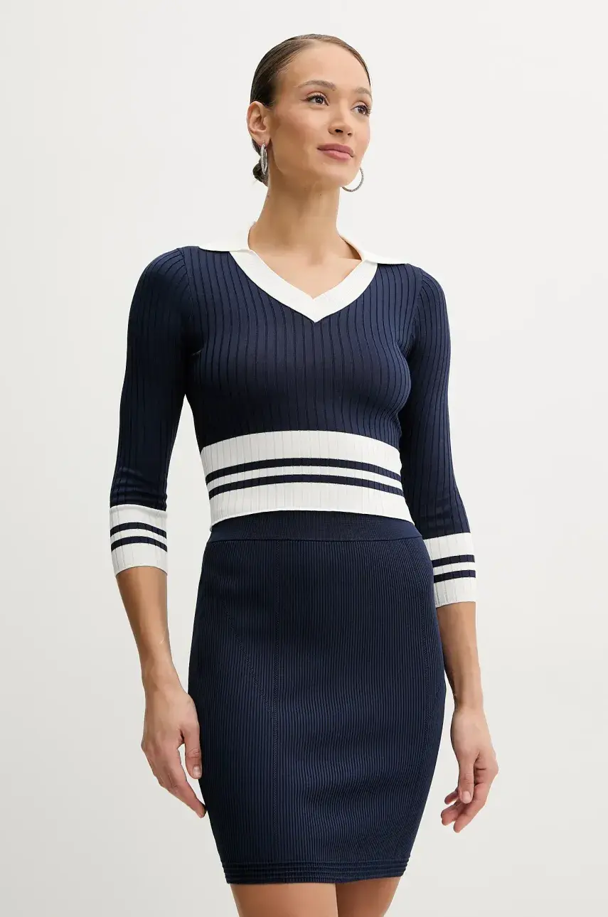 Sveter Guess SYDNEY dámsky, tmavomodrá farba, tenký, W5GR46 Z3L10