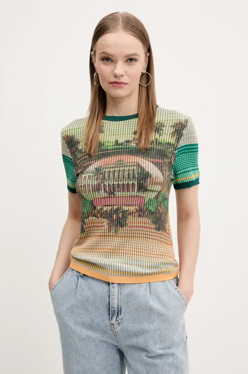 Tričko Desigual AFRICA dámske, zelená farba, 25SWTKA5