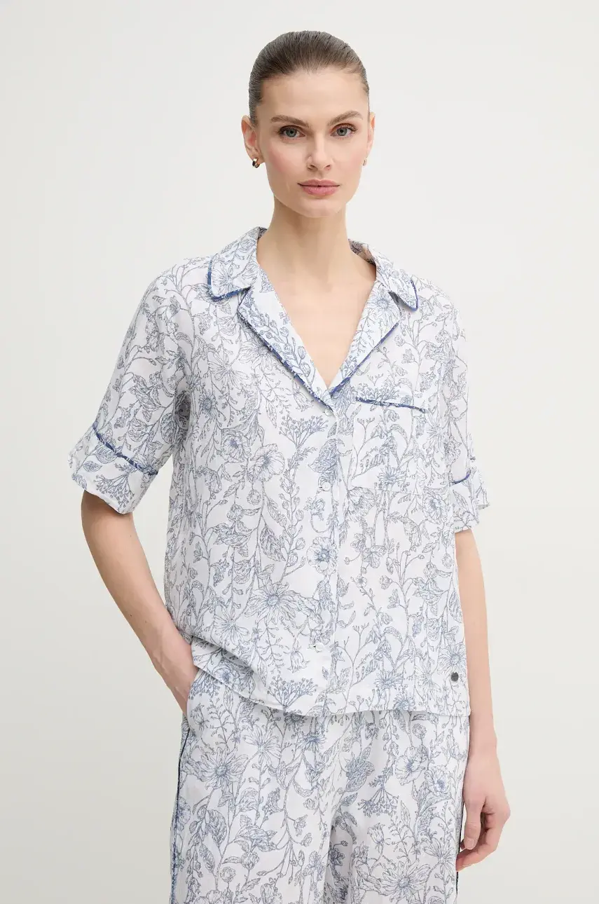 Ľanová košeľa Pepe Jeans DORIS dámska, biela farba, regular, s klasickým golierom, PL305025