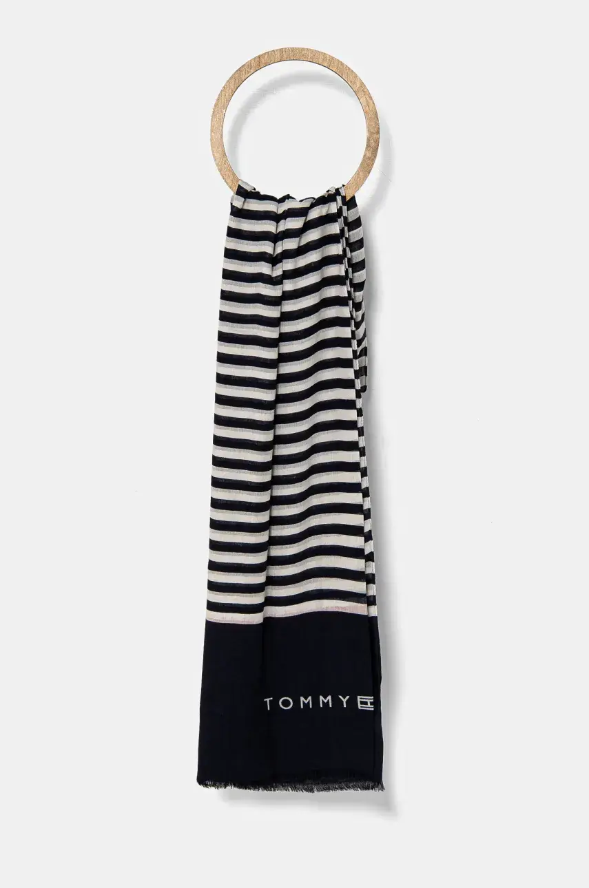 Šál Tommy Hilfiger dámsky, tmavomodrá farba, vzorovaný, AW0AW17142