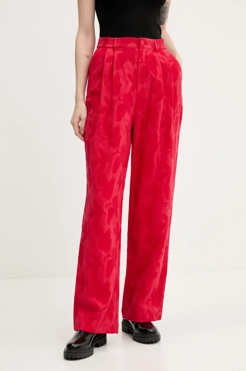 Nohavice Desigual SUITROJO dámske, červená farba, rovné, vysoký pás, 25SWPW33