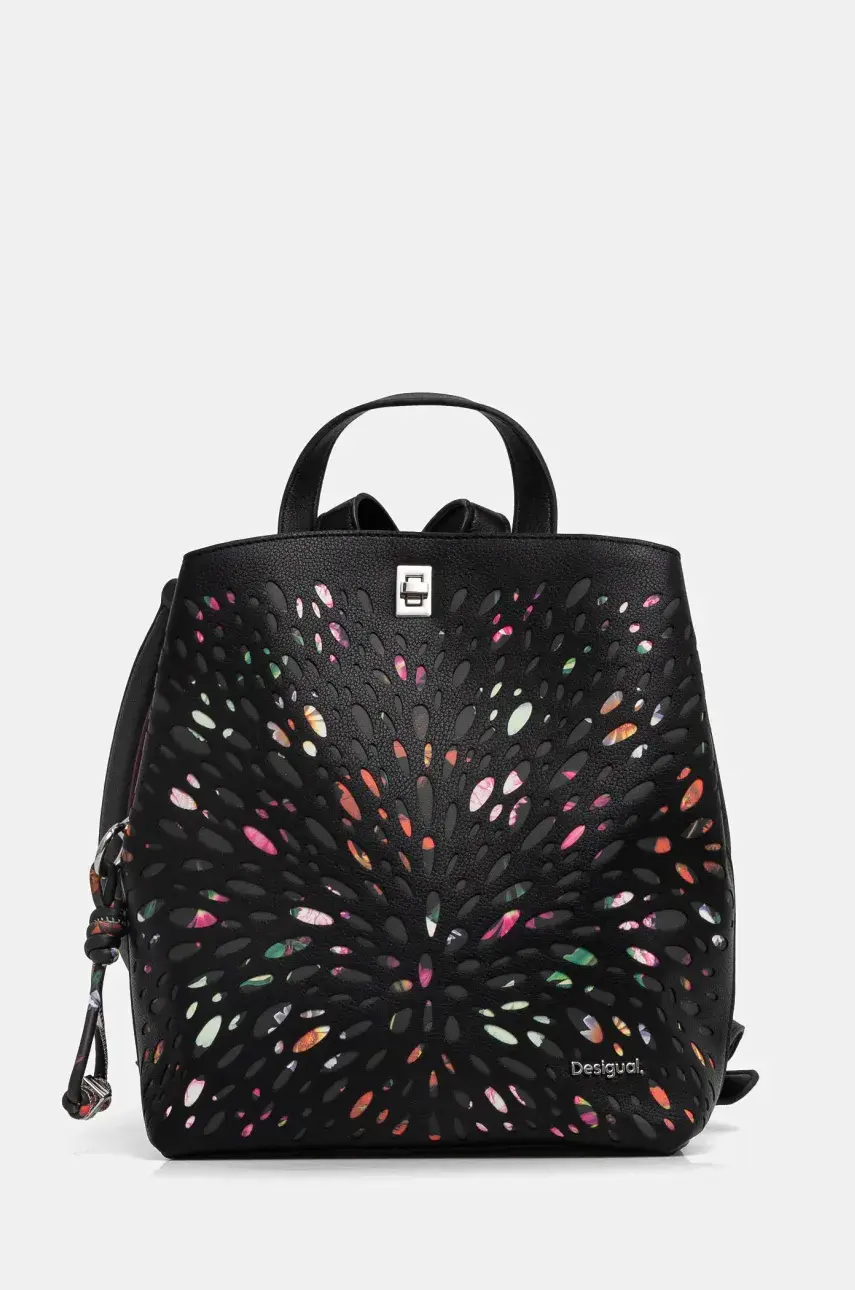 Ruksak Desigual BLACKWELL SUMY MINI dámsky, čierna farba, malý, vzorovaný, 25SAKP25