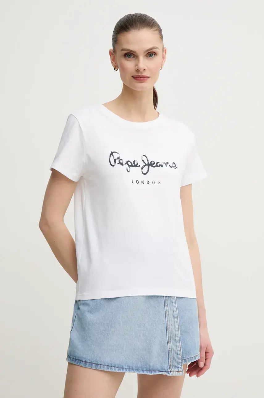 Bavlnené tričko Pepe Jeans VAL dámske, biela farba, PL506028