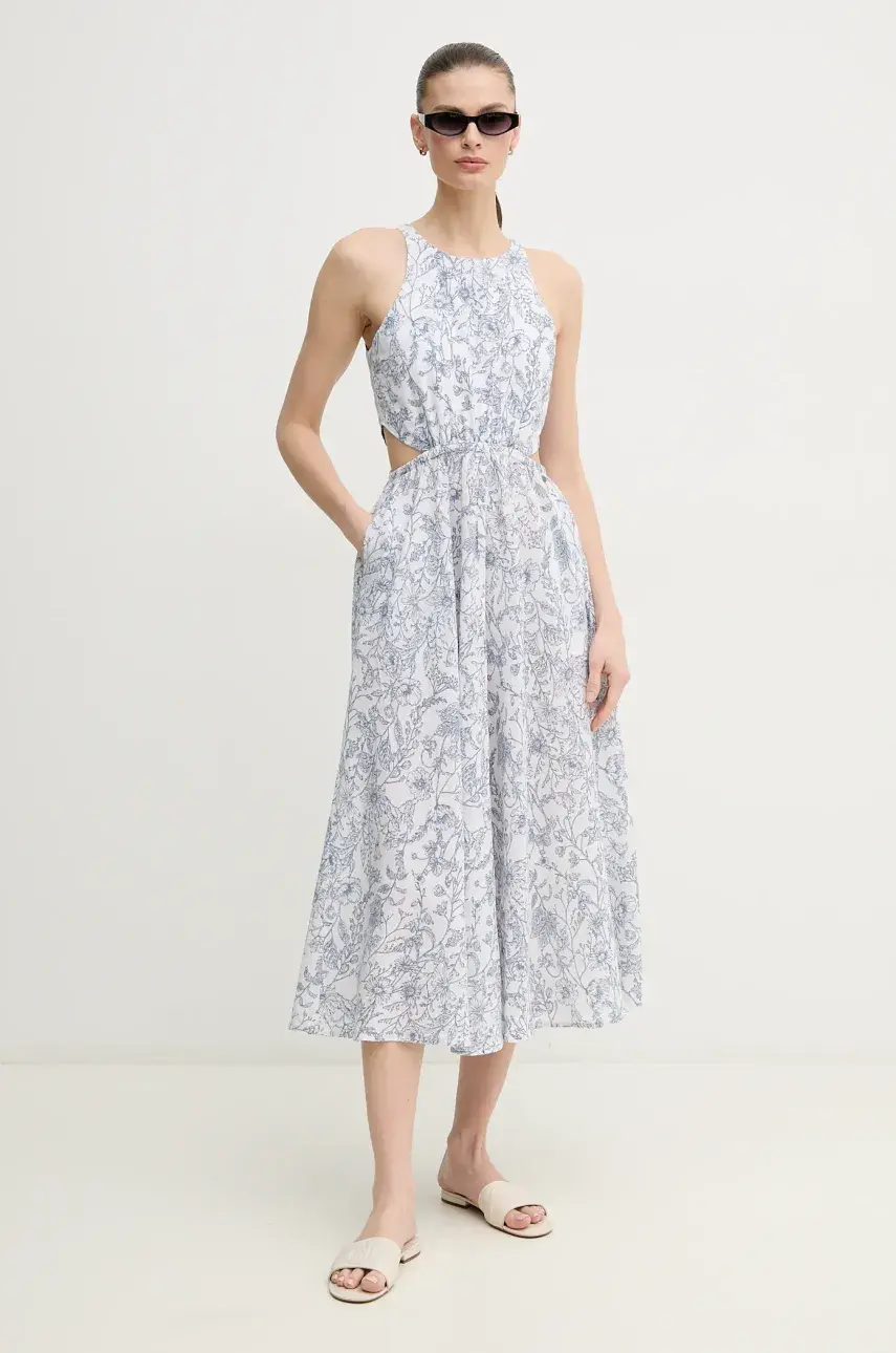 Ľanové šaty Pepe Jeans DONATELLA biela farba, midi, áčkový strih, PL953701