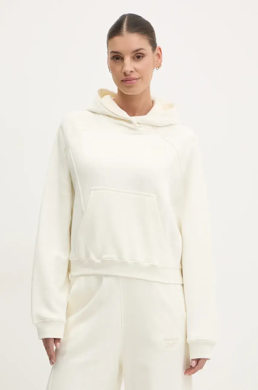 Bavlnená mikina Reebok Classic dámska, béžová farba, s kapucňou, jednofarebná, 100214102