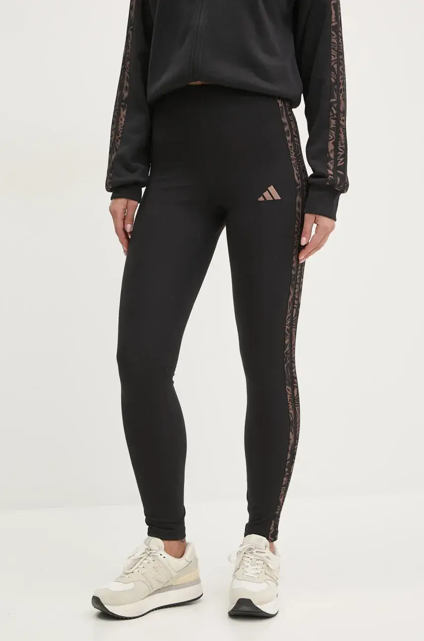 Legíny adidas Essentials Animal dámske, čierna farba, s nášivkou, JM5891