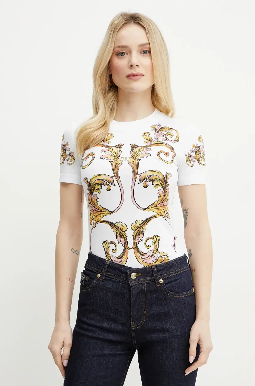 Bavlnené tričko Versace Jeans Couture dámske, biela farba, 78HAH6P8 JS472