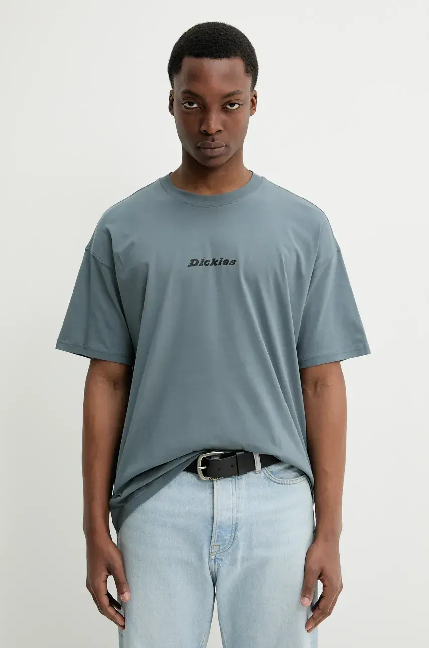 Bavlnené tričko Dickies pánske, šedá farba, s potlačou, DK0A4YRNG701