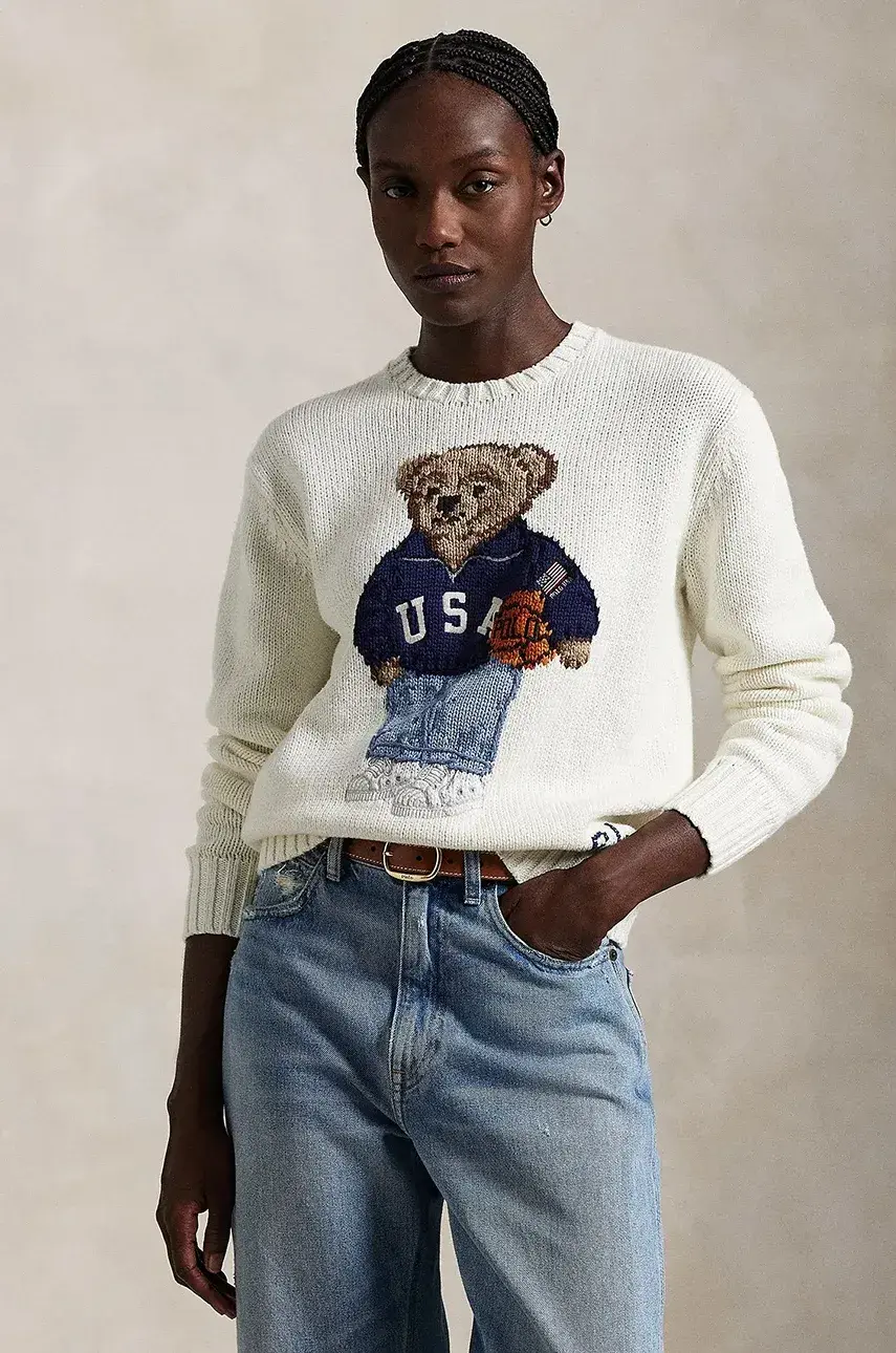 Sveter s prímesou ľanu Polo Ralph Lauren dámsky, béžová farba, 211966255