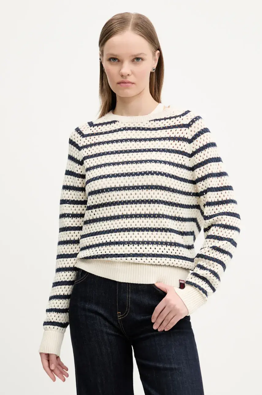 Bavlnený sveter Superdry dámsky, béžová farba, teplý, W6110620A-E1P