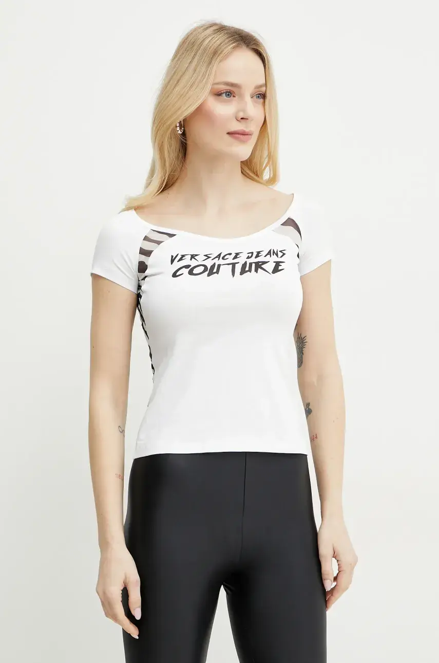 Tričko Versace Jeans Couture dámske, biela farba, 78HAH6A8 J0020