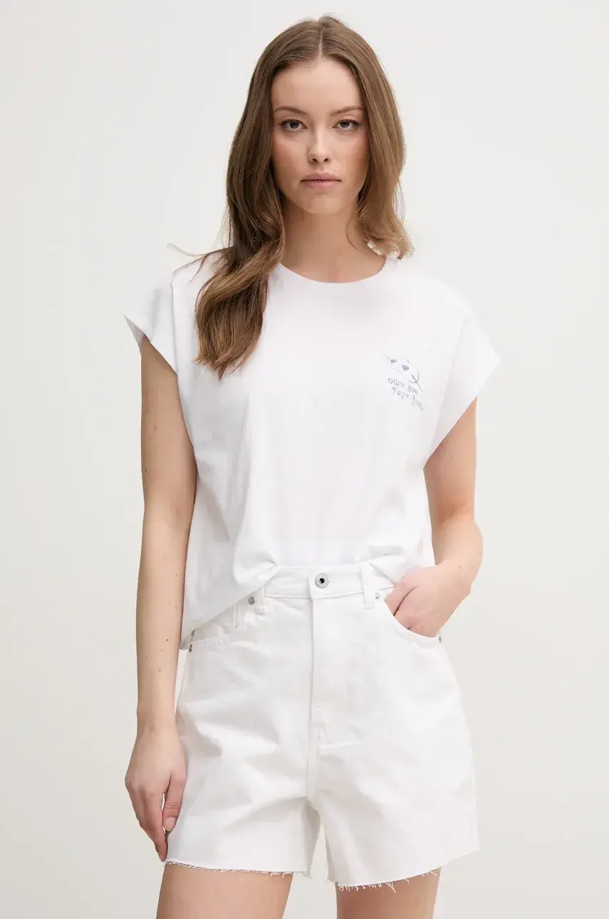 Bavlnené tričko Pepe Jeans VIRGINIA dámske, biela farba, PL506055