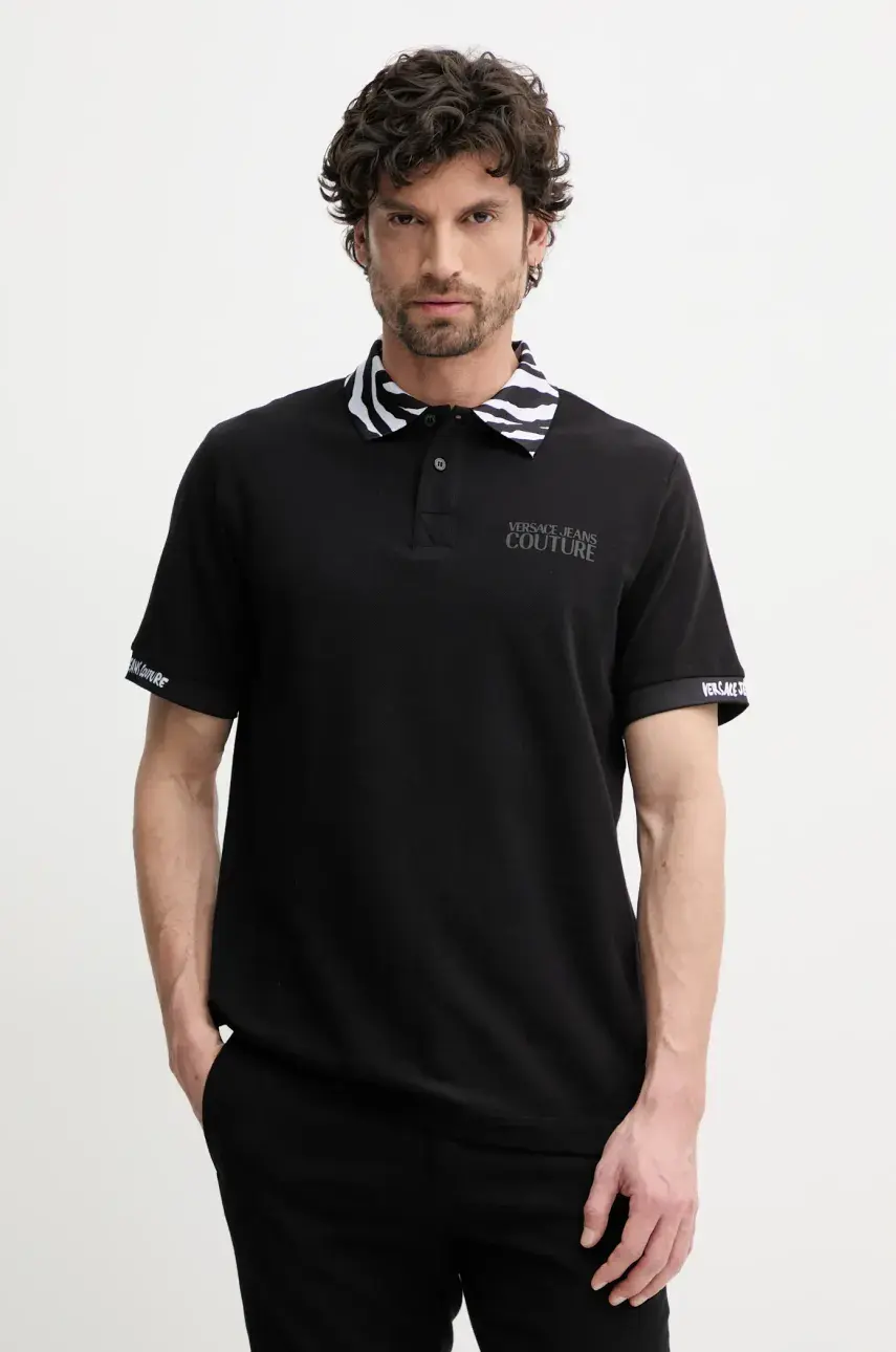 Bavlnené polo tričko Versace Jeans Couture pánsky, čierna farba, s nášivkou, 78GAGT06 CJ01T