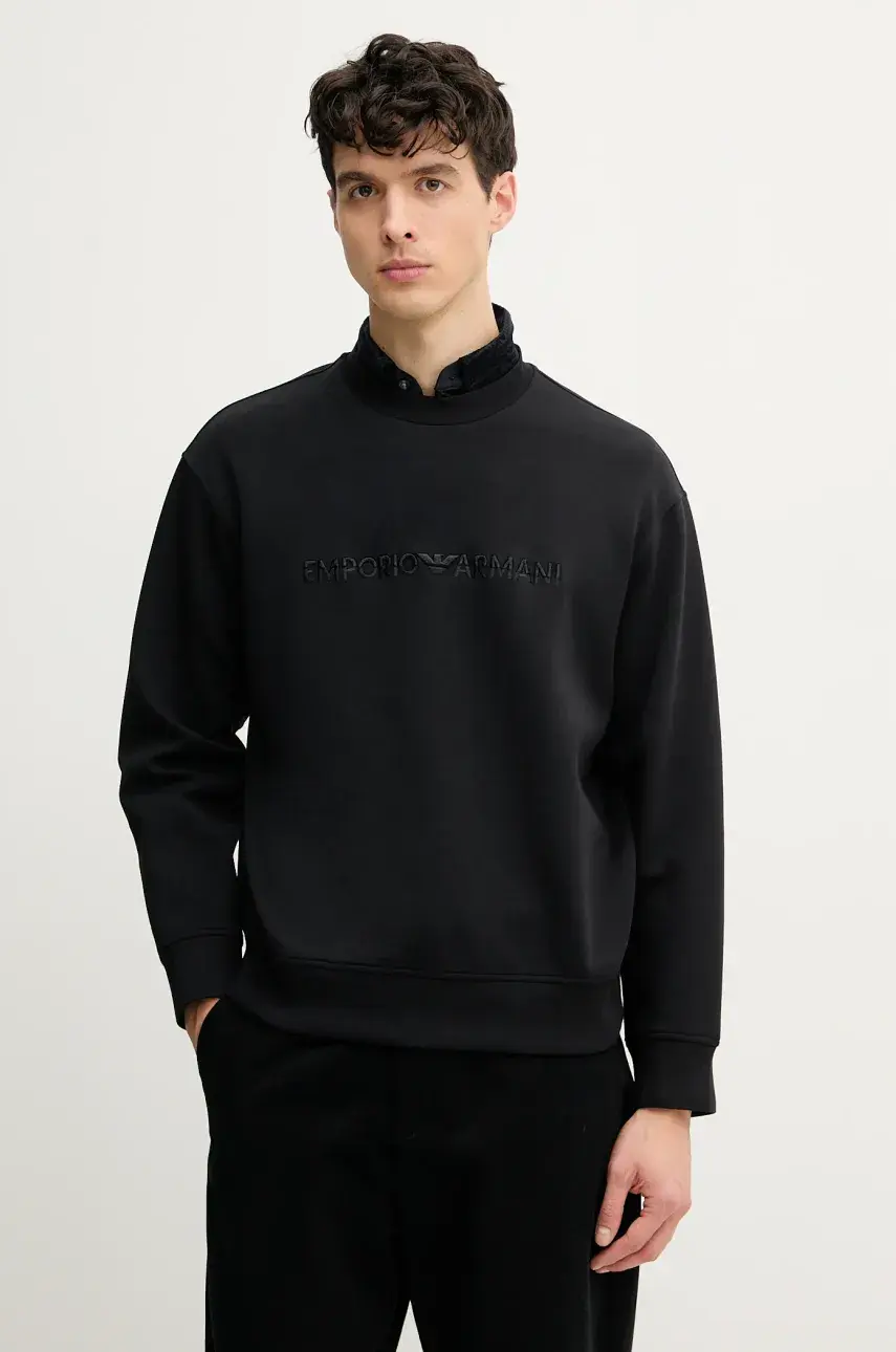 Mikina Emporio Armani pánska, čierna farba, s nášivkou, EM001126 AF10013