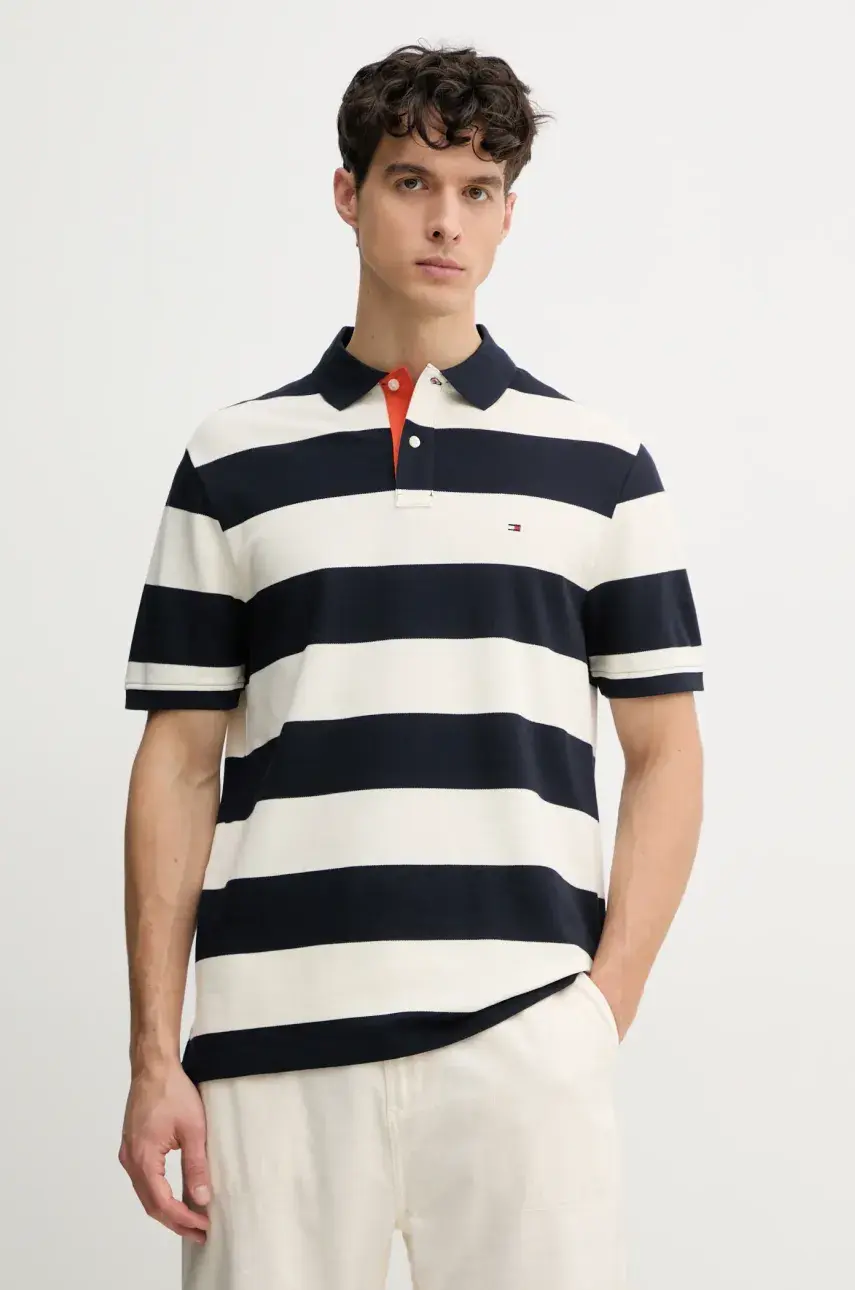 Polo tričko Tommy Hilfiger pánske, tmavomodrá farba, vzorované, MW0MW39045