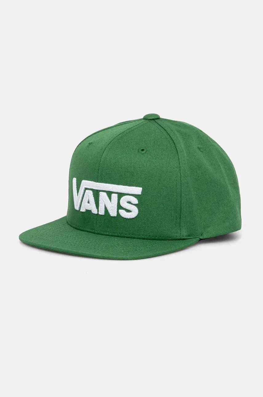 Detská bavlnená šiltovka Vans DROP V II SNAPBACK zelená farba, s nášivkou, VN0A36OUBR11