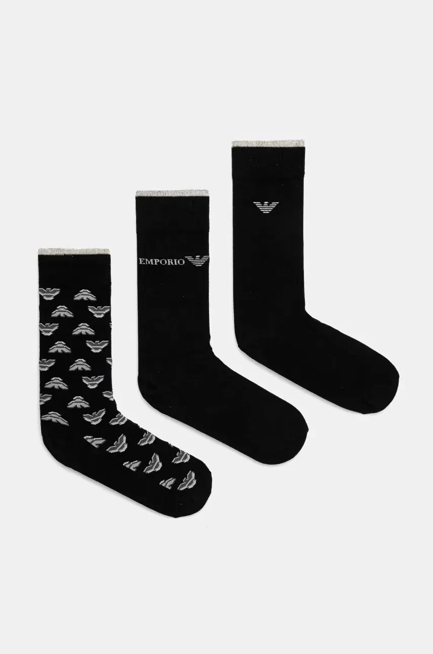 Ponožky Emporio Armani Underwear 3-pak pánske, čierna farba, EM000554 AF13202