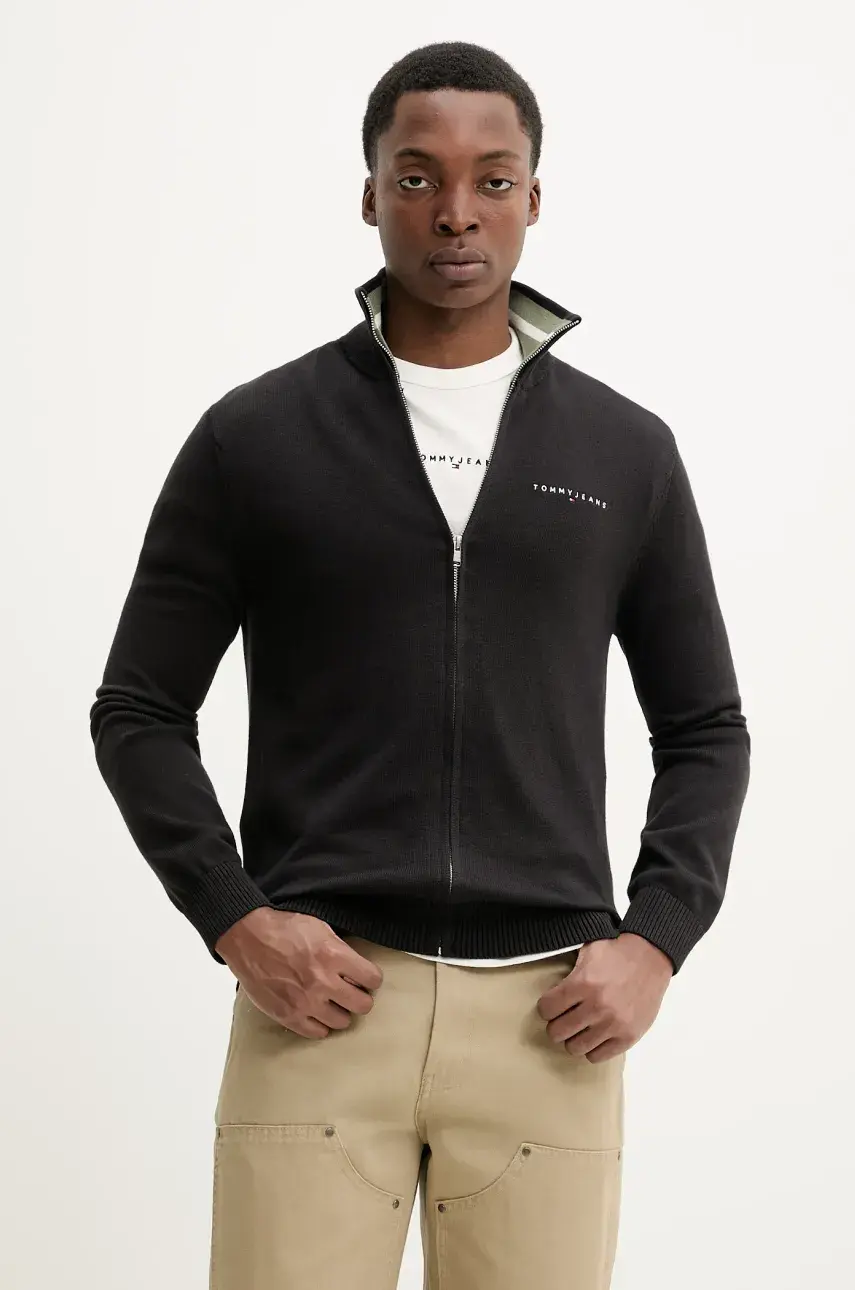 Bavlnený kardigán Tommy Jeans pánsky, čierna farba, DM0DM21301